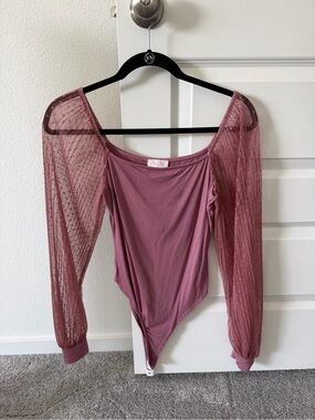 Pink Mesh-Sleeve Women’s Bodysuit - Pink Lily